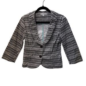 Cabi Black White Pattern 3/4 Sleeves Blazer Notched Lapel‎ Size 6